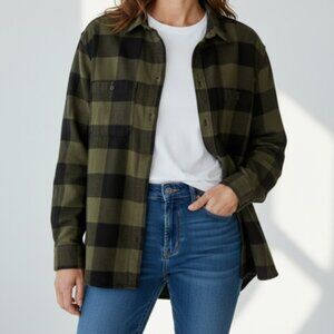 H&M Divided Long Sleeve Collared Button Down Flannel Shirt-Size XL-Grn/Blk Plaid